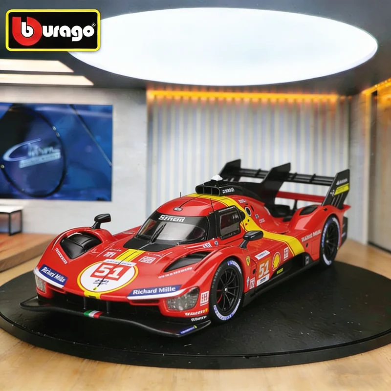 

Bburago 1:24 Ferrari 499P 2023 Модель гоночного автомобиля для гонок на треке, литая металлическая спортивная машина, игрушка для детей, подарок