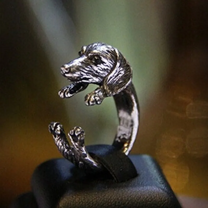 Retro 3D Beagle&German Shepherd&Schnauzer Dog Ring Women Anel Punk Style Rings For Men Wrap Animal Rings Anniversary Bijoux Gift