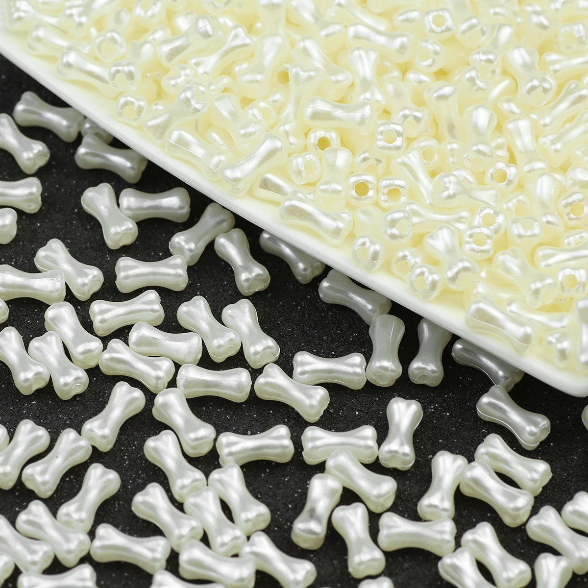 Beige Weiß Acryl Knochen Form Perle 7/8mm Harz Spacer Lose Perlen Für Schmuck Machen DIY Armbänder Telefon ketten Zubehör