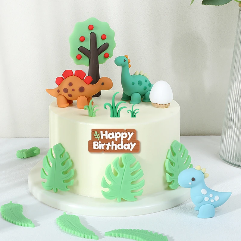 Dinosaur Cake Toppers Banana Leaves Grass Decoration Happy Birthday Cupcake Topper Baking Dessert Decor Accessories Baby Shower