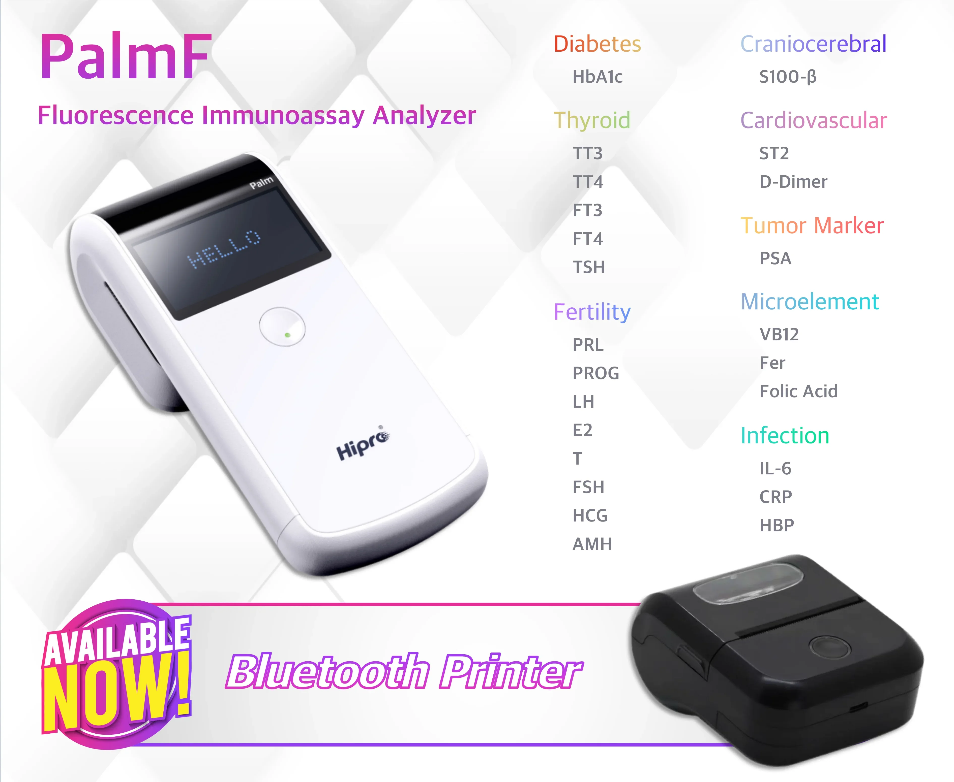 CE certificated POCT Fluorescence Immunoassay analyzer Palm F for Microelement - VB12 Folic Acid