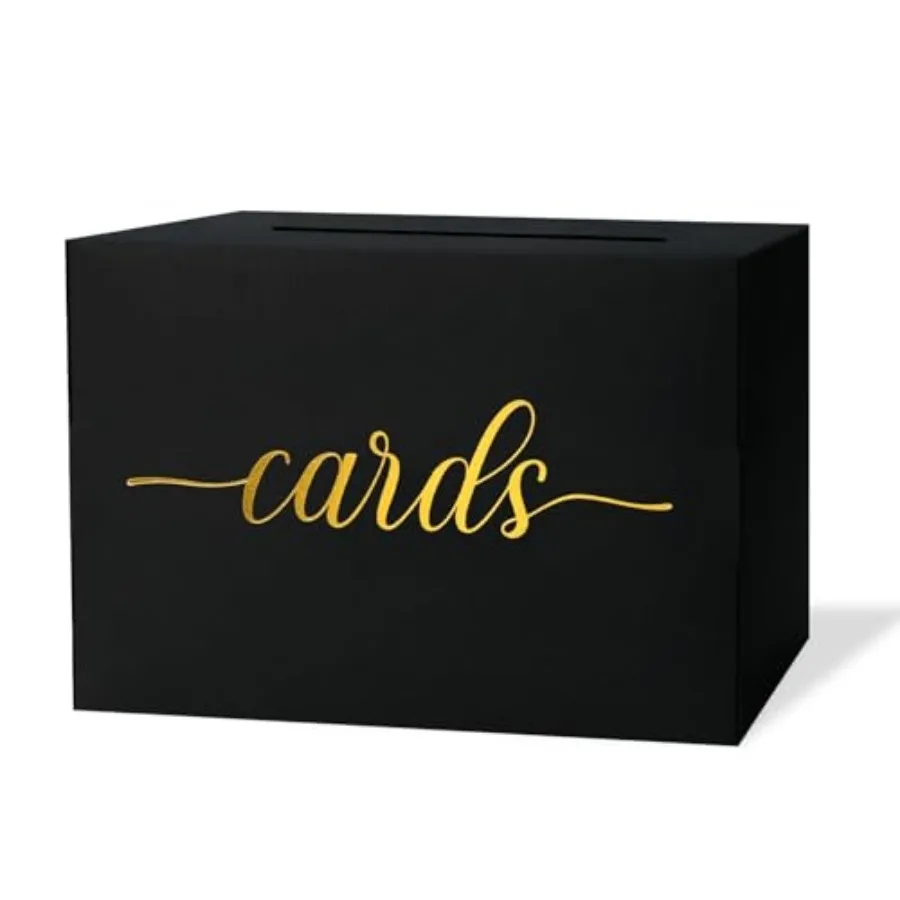 

Black Card Box for Party, Gift Cards Box Holder with Gold Foil Design for Wedding Receptions, Bridal and Baby Showers, Graduati