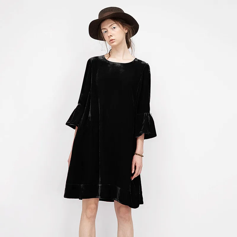 2025 nuevo otoño vestido de terciopelo para mujer Vestidos de terciopelo de tres cuartos Vestidos primavera manga acampanada vestido de fiesta Casual vestidos