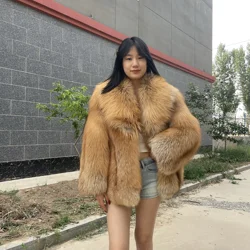 2024 New Real Natural Red Fox Fur Coat High Quality Genuine Women Winter Luxury Female Jacket Long Sleeves Outerewar