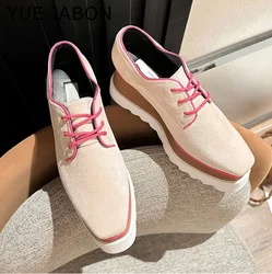 Genuine Leather Women Platform Shoes 2026 Spring Luxury Cow Casual Women Shoes Thick Sole Women Flat Loafers Comfortable Shoes