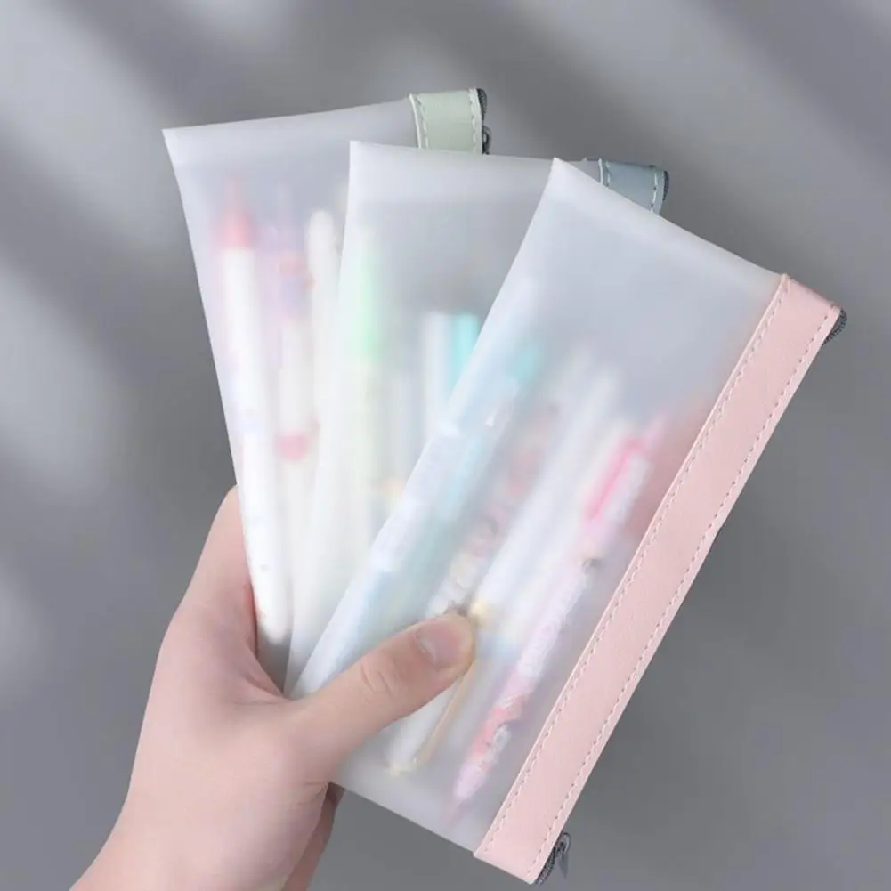 Clear Pencil Pouch Large Capacity Zipper Closure PVC Waterproof Transparent Pencil Bag Makeup Brush Organizer