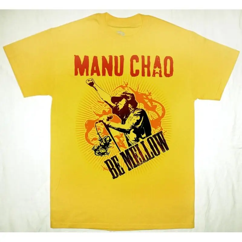 

MANU CHAO BE MELLOW НОВАЯ ЖЕЛТАЯ хлопковая классическая футболка для фанатов всех размеров