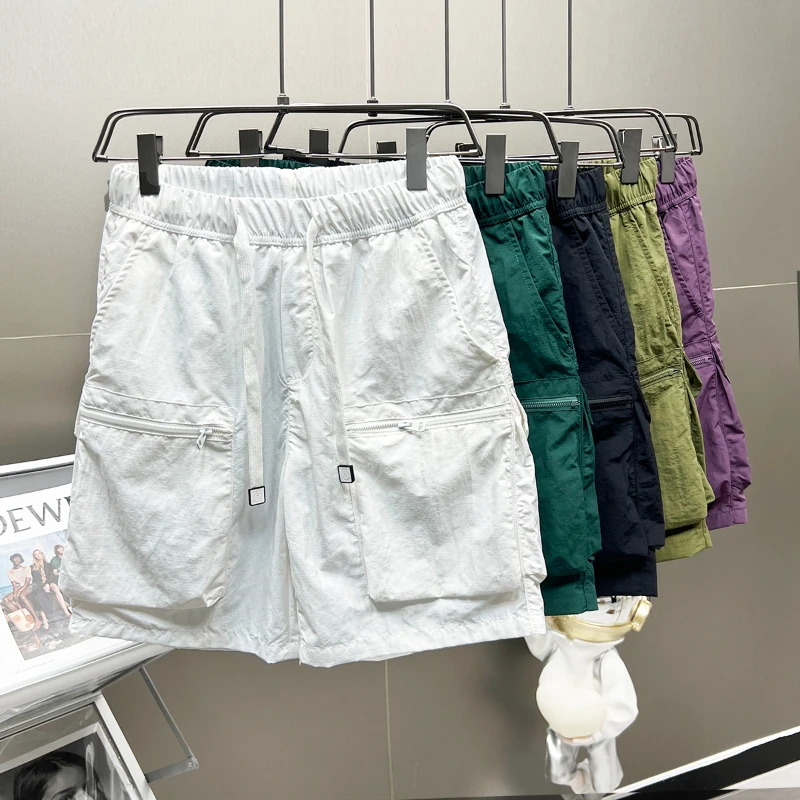 Men Cargo Shorts Fashion Baggy Quick Drying Shorts Men Solid Color Streetwear Short Pants Casual Loose Pocket Youth Summer 2023