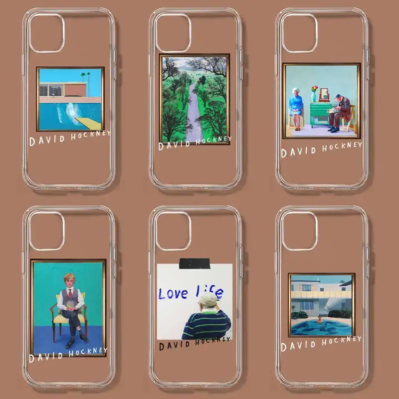 David Hockney Art Painting Phone Case For iPhone 11 12 Mini 13 14 Pro XS Max X 8 7 6s Plus 5 SE XR Transparent Shell