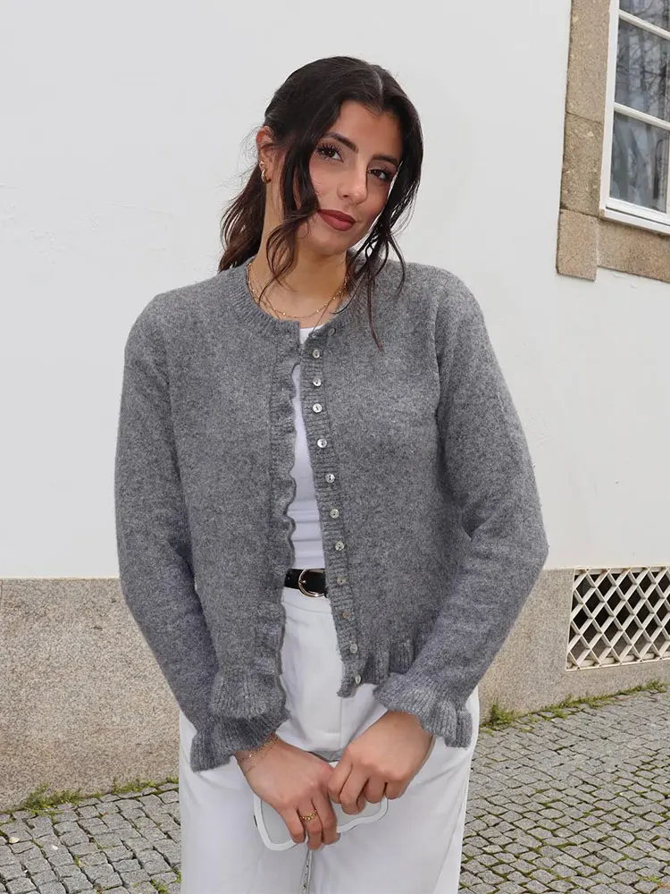 

Autumn Women Long Butterfly Sleeve Cardigan Elegant Yellow Office Coat 2025 Knitted O Neck Single Breasted Sweater