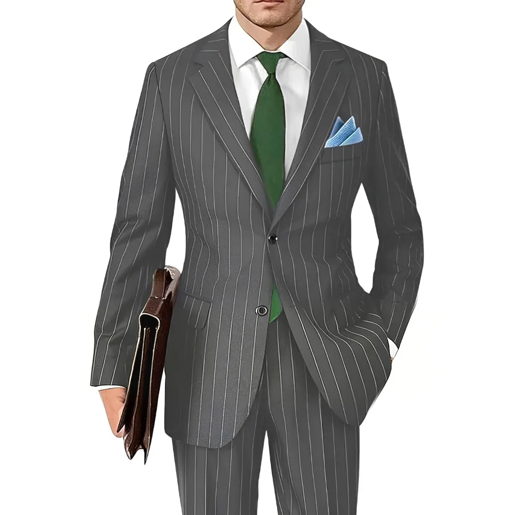 Men's Suit Set with Striped Pattern, Fashionable and Casual Daily Suit Two-piece Set, High-end and Trendy Groom's Dress  Suit - view 2
