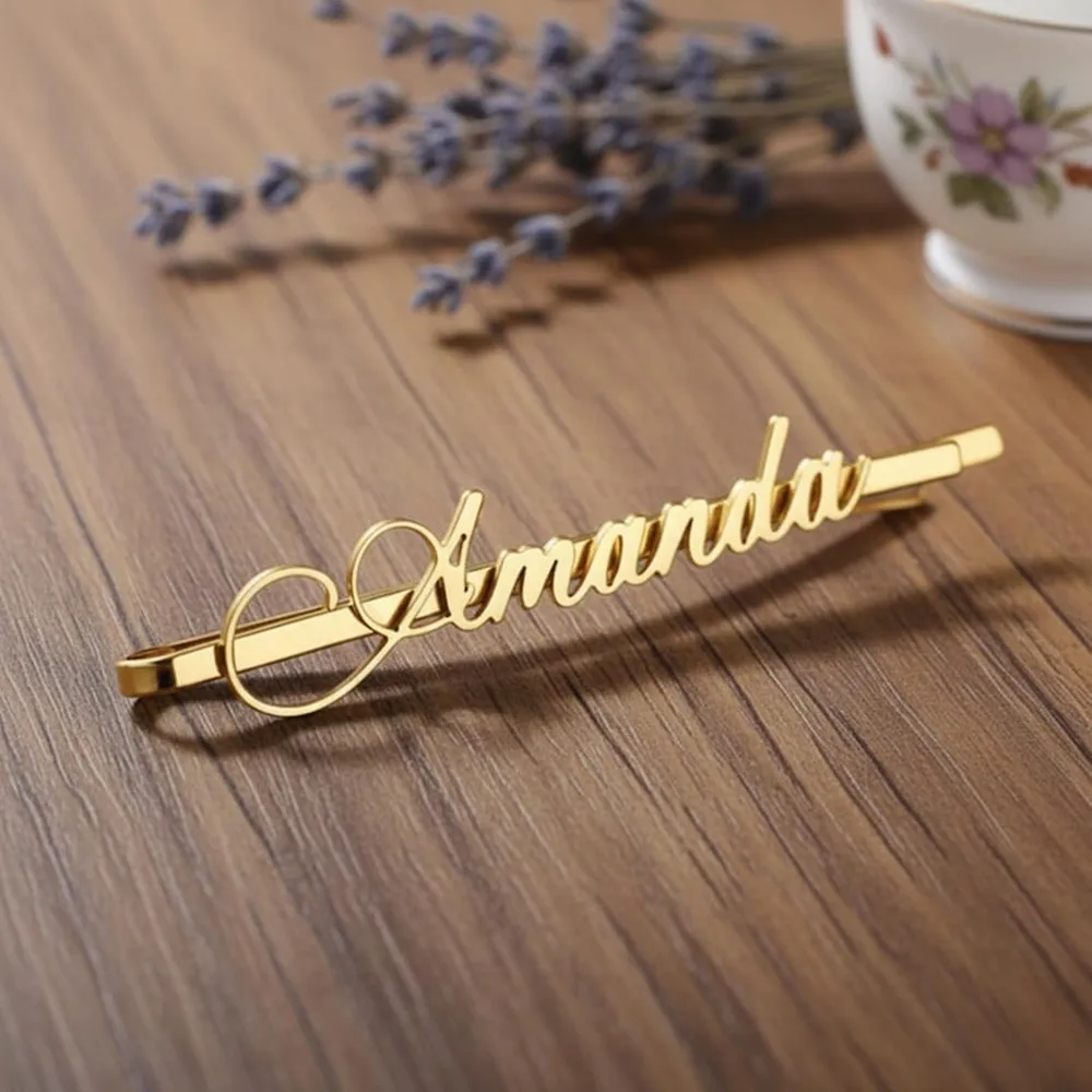 Custom Exquisite Company Logo Pins Hairpin Personalized Stainless Steel Nameplate Hairpin  Barrette Hair Accessories For Women