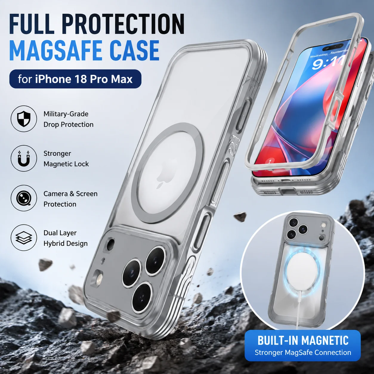 Transparente, dreifach schützende, stoßfeste Schutzhülle für iPhone 18 Pro Max iPhone 17 PRO MAX - Stoßfeste Schutzhülle – Detail 6