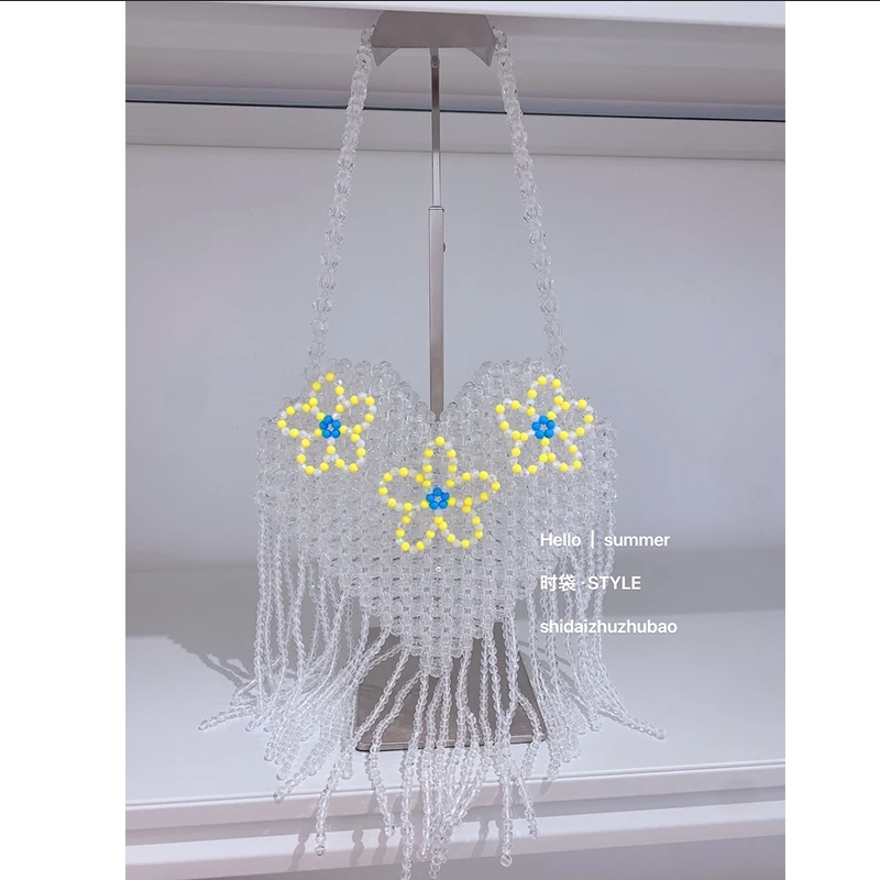 Fashionable Love Design Women's Bags New Instagram Flower Weaving Cute Girl Summer Handbags for Women Customized Beaded Bag