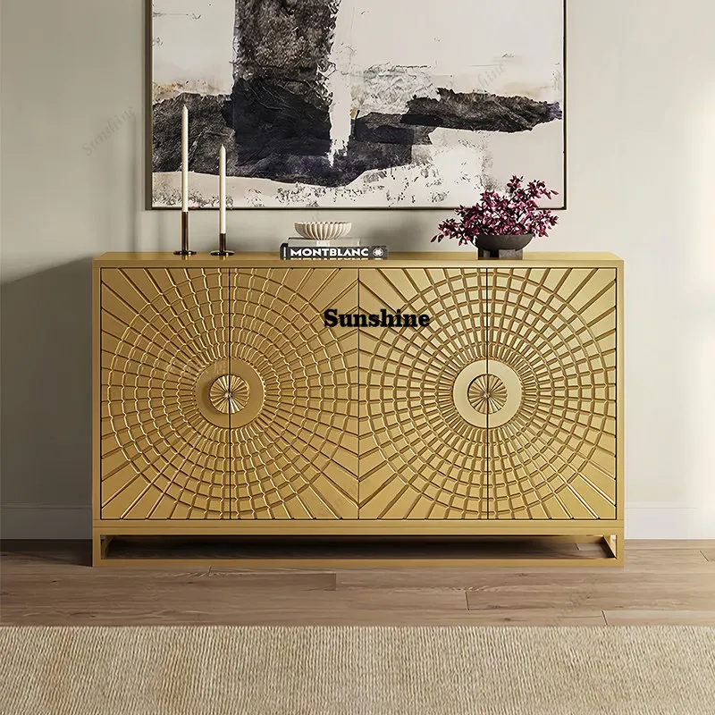 

American light luxury solid wood dining side cabinet, living room against the wall floor locker