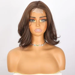 16 inch Black Brown Synthetic Natural 6.5 * 1 Lace Wig Suitable For Women, Straight Tube Split Bangs Wig Daily Party Wig
