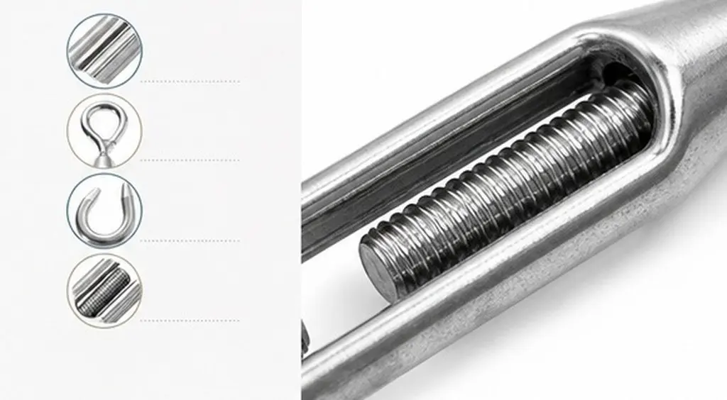 5Pcs Stainless Steel Turnbuckle Heavy Duty Adjustable Wire Rope Tensioner Eye to Hook for Marine Construction Fence Shade