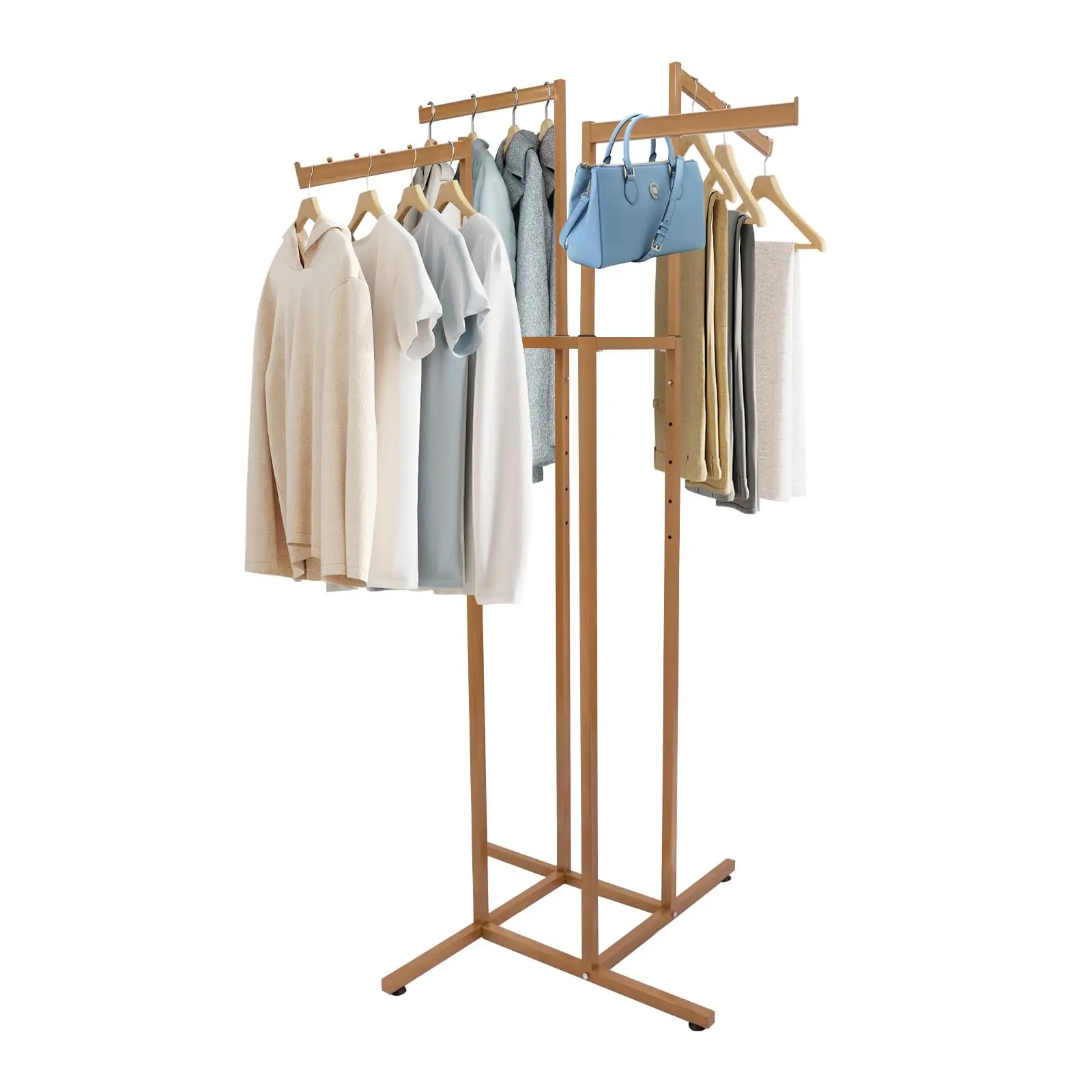 Appendiabiti - Appendiabiti regolabile a 4 vie per carichi pesanti con braccioli inclinati, espositore per appendiabiti al dettaglio con 2 bracci dritti a