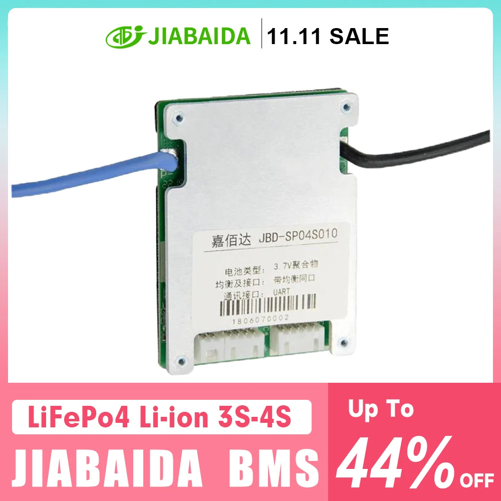 JIABAIDA Smart BMS 4S 12V LiFePo4 3S Li-ion 20A 30A 35A Current Charge Protuction Lithium Battery JBD BMS BT UART RS485 Balance