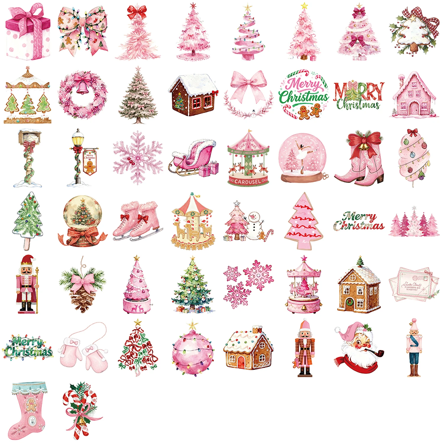 50PCS Rosa Weihnachten Aufkleber Cartoon Schmetterling Glocke Wasserdichte PVC Aufkleber für Telefon Laptop Gitarre Wasser Tasse