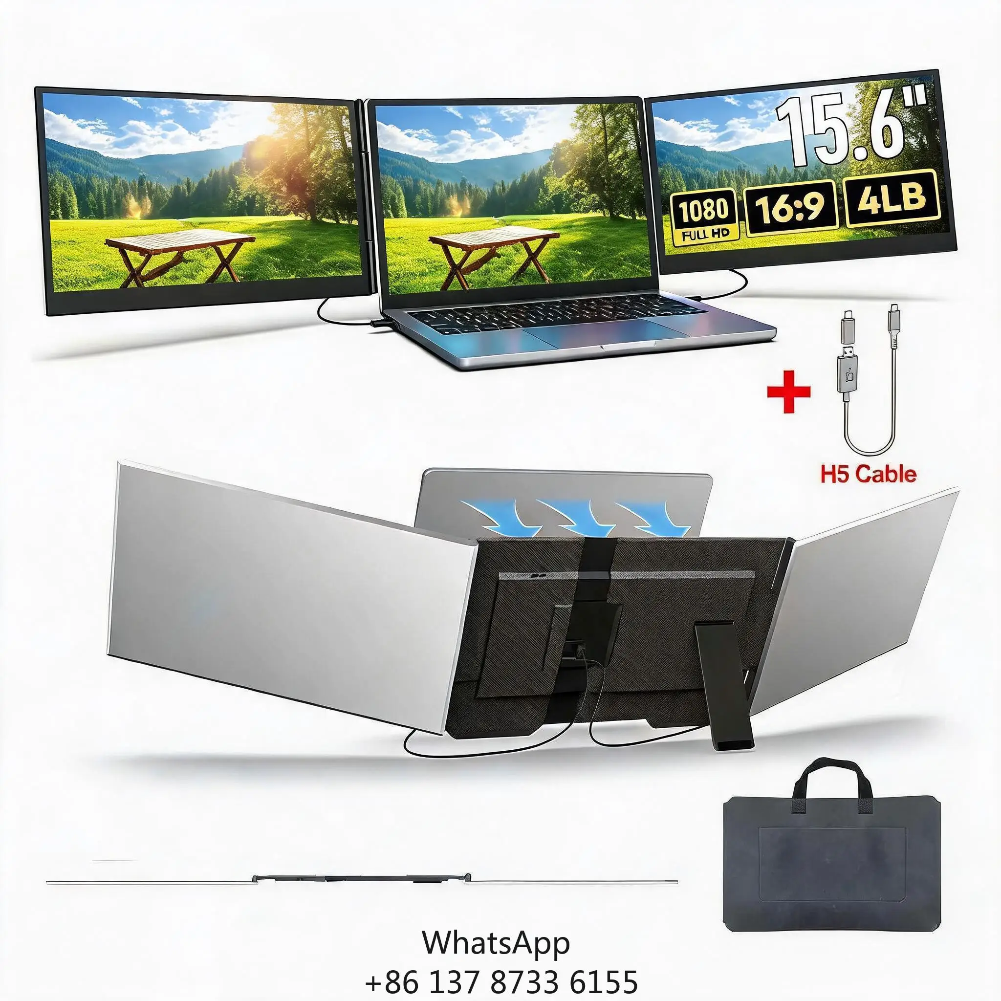Laptop Display Display Monitor Ips 15.6 Inch Portable Screen Laptop Screen Extender Double Monitor H5 Cable