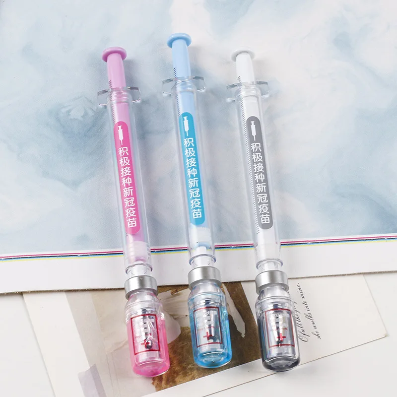 10PCS Chinese version Syringe Gel Pen Simulation Eliminates Injection Syringe Shape Ballpoint Pen