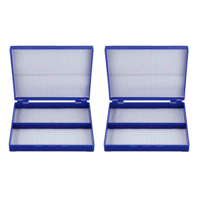 2X Royal Blue Plastic Rectangle Hold 100 Microslide Slide Microscope Box