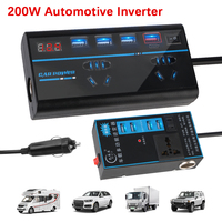 Car Inverter DC 12V/24V to AC 110V/220V Converter 200W Power Adapter QC 3.0 8 Ports Sockets USB/PD/Type-C Chargers ON/OFF Switch