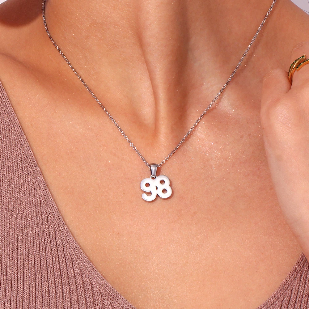 E.B.belle Personalized Special Birth Year Pendant Necklaces Waterproof Lucky Number Stainless Steel Jewelry 18k Gold Plated