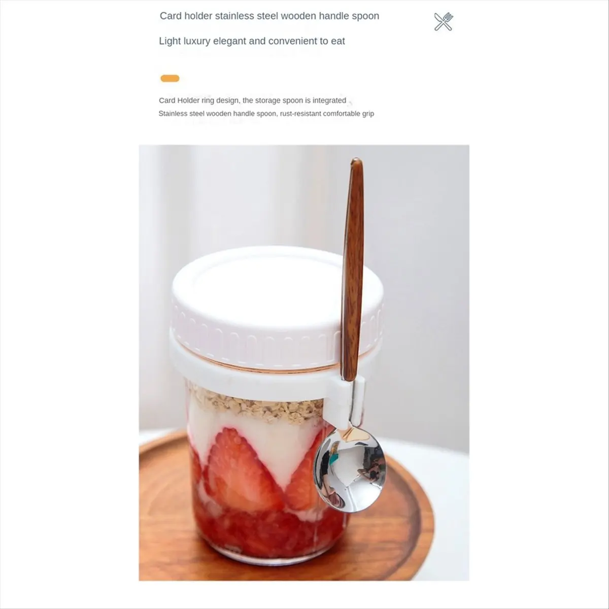 【ELEVATE LIFE】Overnight Oats Jars, with Lid and Spoon,10 Oz Cereal, Milk, Vegetable and Fruit Salad Storage Container White ABDD