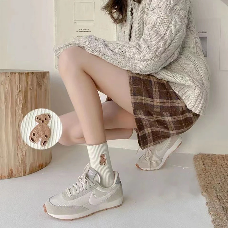 5 Pairs Autumn Winter Mid Tube Socks Cotton Sweat-absorbent Breathable Casual Women\'s Socks Cartoon Sweet Kawaii Socks for Girls