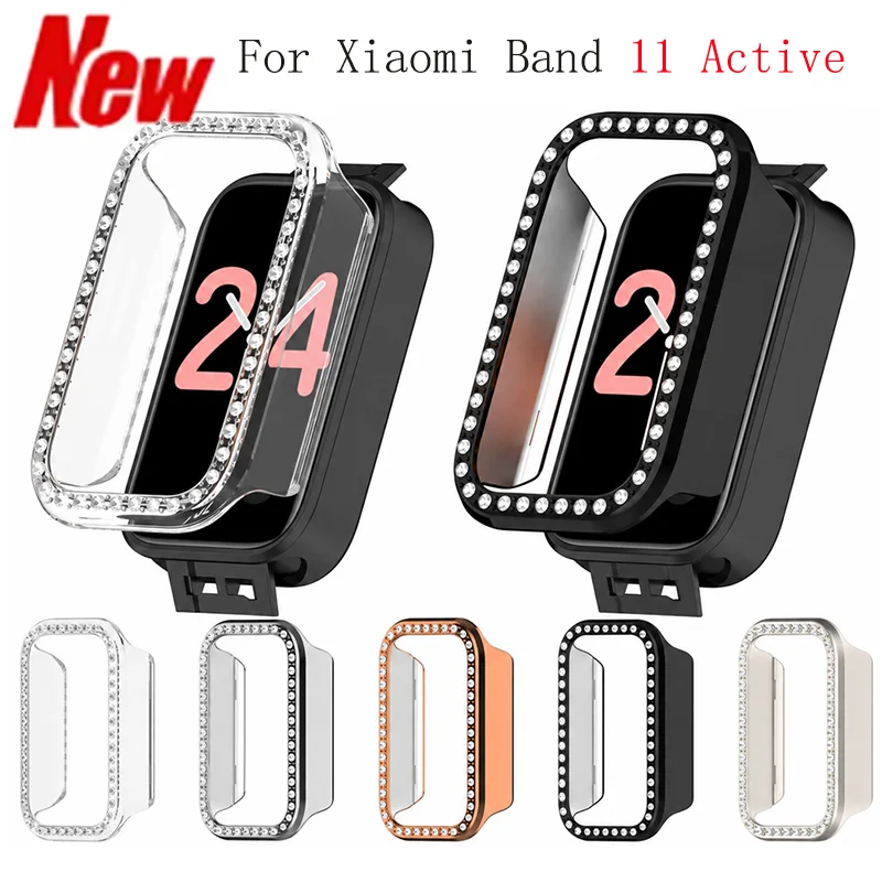 PC Protective Case for Xiaomi 11 Active Smart Watch Diamond Inlaid Protector Frame for Miband 11 Active Bumper Accessories