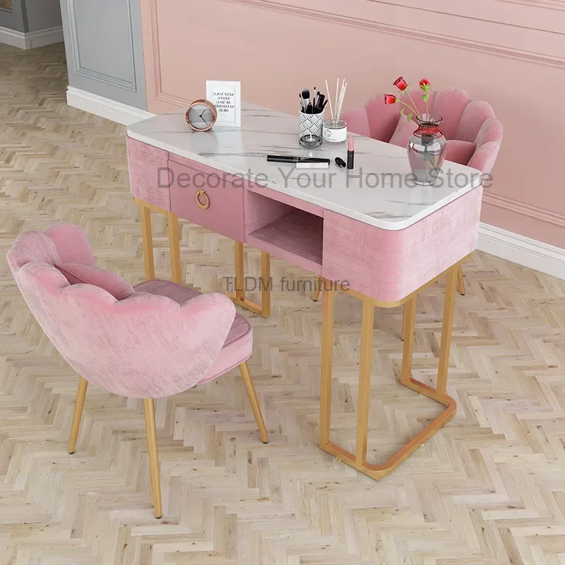 

Modern Minimalist Nail Tables Manicure Shop Table and Chair Set Light Luxury Single Double Professional Manicure Table Chair U