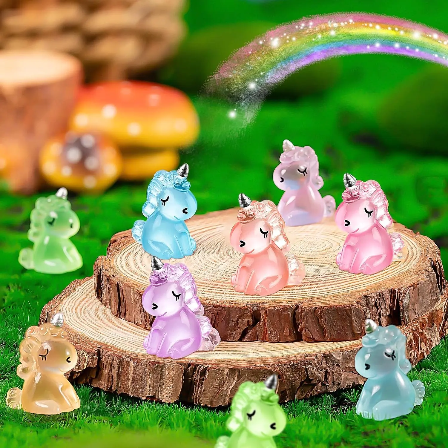 10/20pcs Luminous Mini Resin Unicorn Figurines Glow in The Dark Tiny Unicorn Ornament for DIY Fairy Garden Landscape