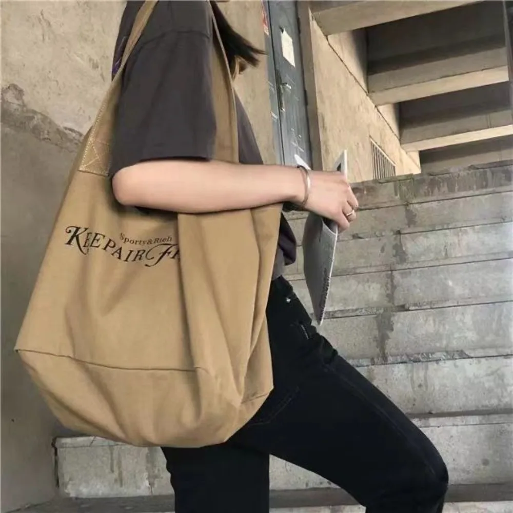 Korean Retro Printed Bag Large Capacity Canvas Bag for Women Hand Bag Shoulder Bag Minimalist Versatile Tote Bag