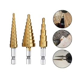 Step Drill Bit 3-12mm 4-12mm 4-20mm  HSS Straight Groove Titanium Coated Wood Metal Hole Cutter Drilling Power Tools Set