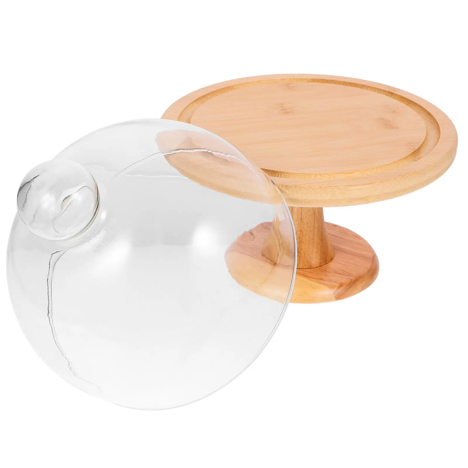 1Set Sophisticated Tall Cake Stand Non-Conductive Glass Wooden Cake Display Stand for Wedding Anniversary Birthday Party Pastry