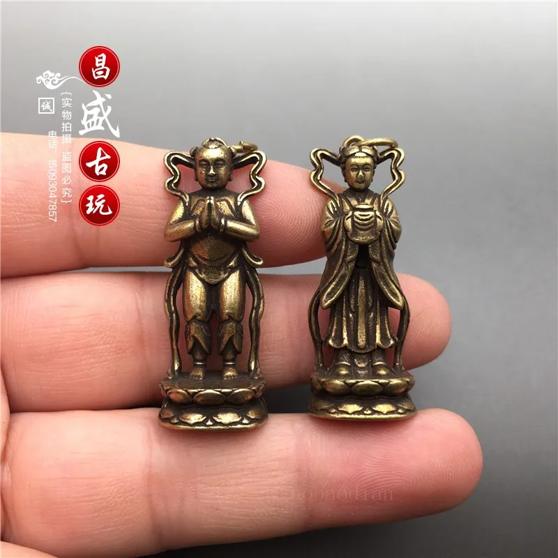 Pure copper, golden, and jade pendant children good fortune, dragon Buddha statues,  pair of copper statues for home decoration