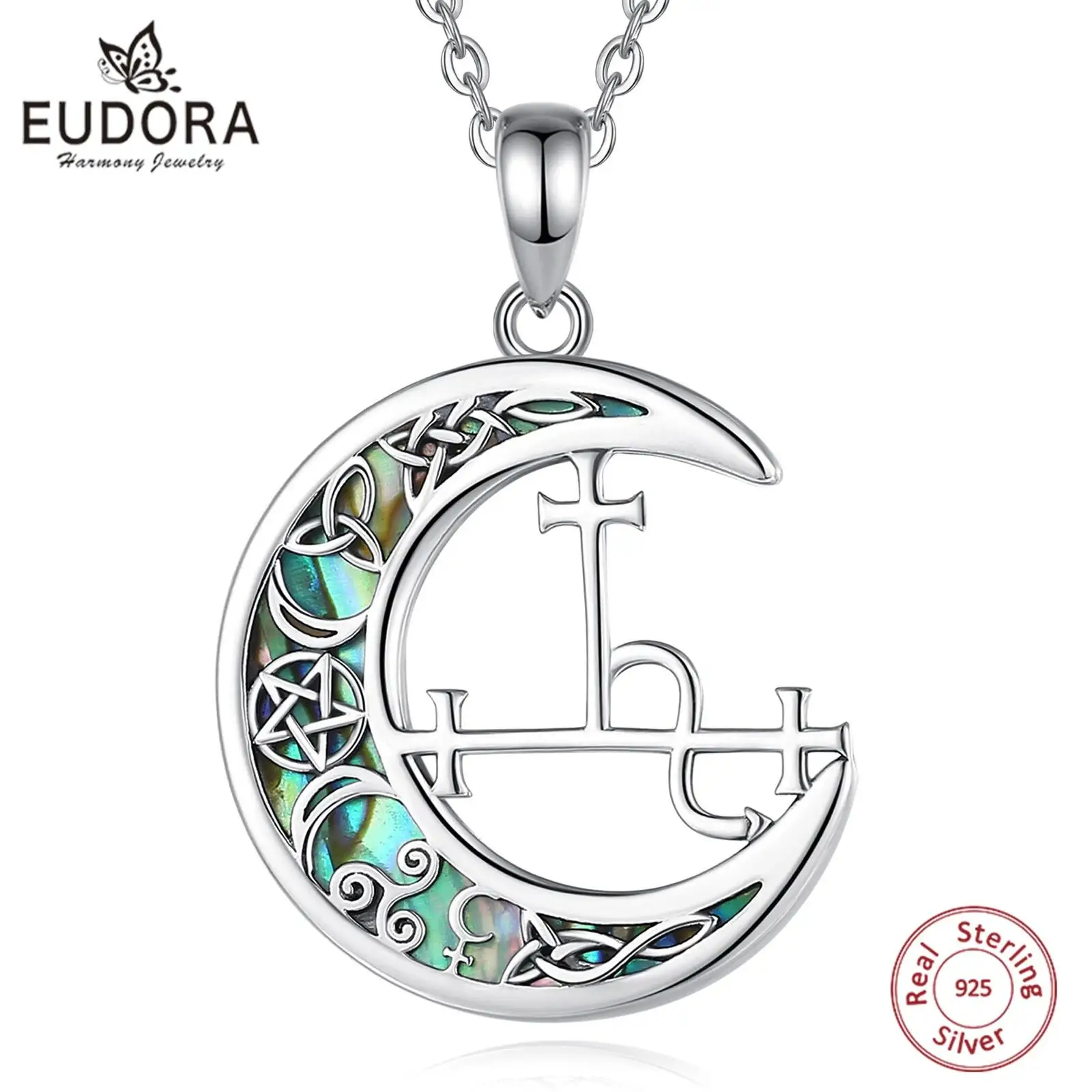 

Eudora 925 Sterling Silver Lilith Moon Necklace for Women Man Natural abalone shell Witch Knot Pendant Personality Jewelry Gift