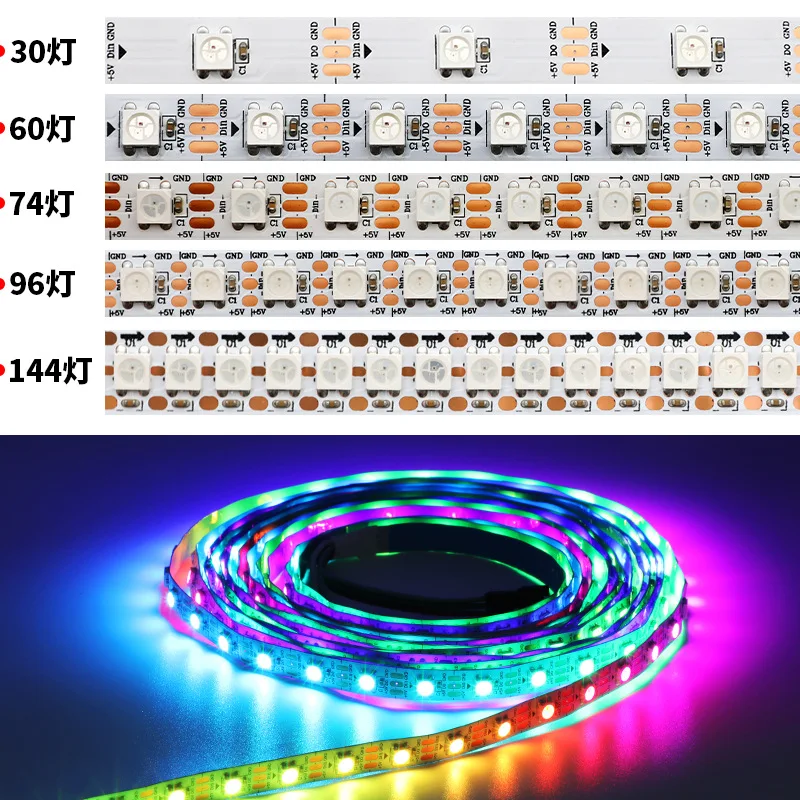 Ws2812b led pixels streifen licht 144 smd 30/60/74/96/120leds/m ip20/ip65/ip67 wasserdichtes rgb band licht 1m/2m/3m/4m/5m 5v