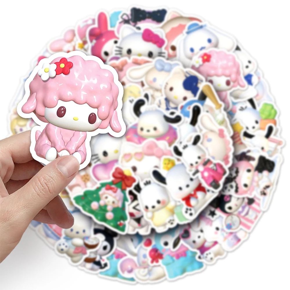 10/30/50 Uds dibujos animados 3D Sanrio pegatinas lindas Anime Hello Kitty Kuromi Pochacco calcomanías ordenador teléfono nevera pegatina Kawaii Decoración