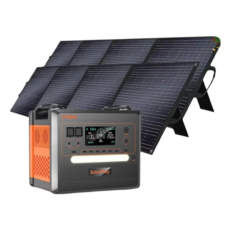SOLARPLAY Q2402M Solargenerator 2500 W 220 V EU-Kraftwerk mit 18 V 200 W faltbarem Solarpanel-Batterie-Komplettset-System