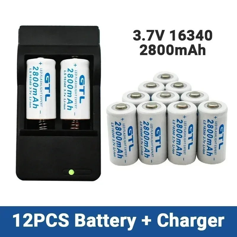 New 3.7V 2800mAh Lithium Li-ion 16340 Battery CR123A Rechargeable Batteries 3.7V CR123 for Laser Pen LED Flashlight Cell+Charger view 2