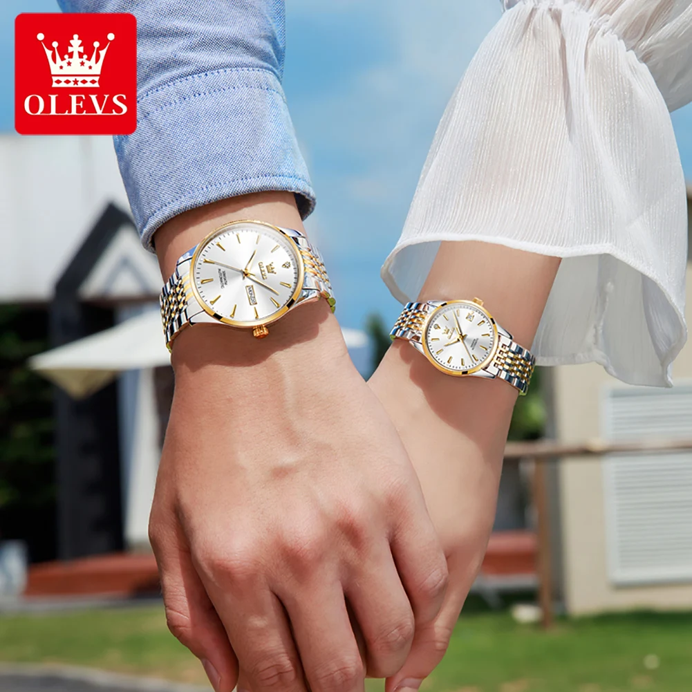 OLEVS 6635 Couple Watches Luxury Original Business Brand Waterproof Luminous Mechanical Watch Dual Calendar Design For Date