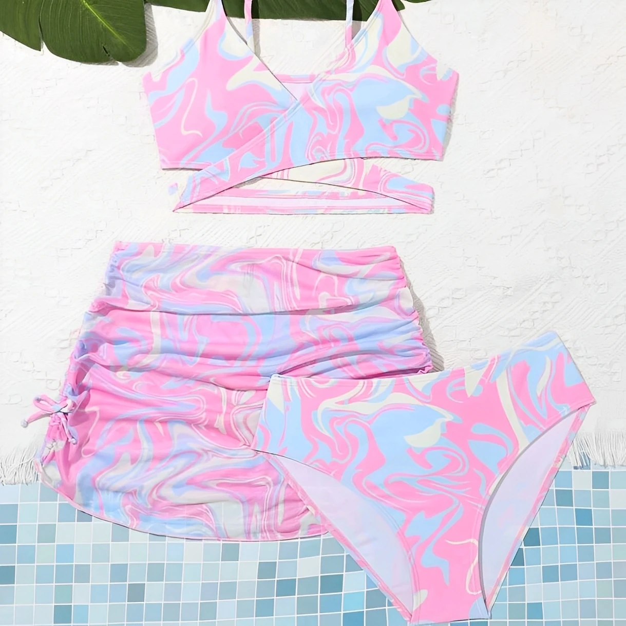 3 Pieces Tie Dye Print Bikini 2026 Girls Swimsuit with Skirt Kids Swimwear Female Bathers Bathing Swimming Swim Suit Beachwear - view 5