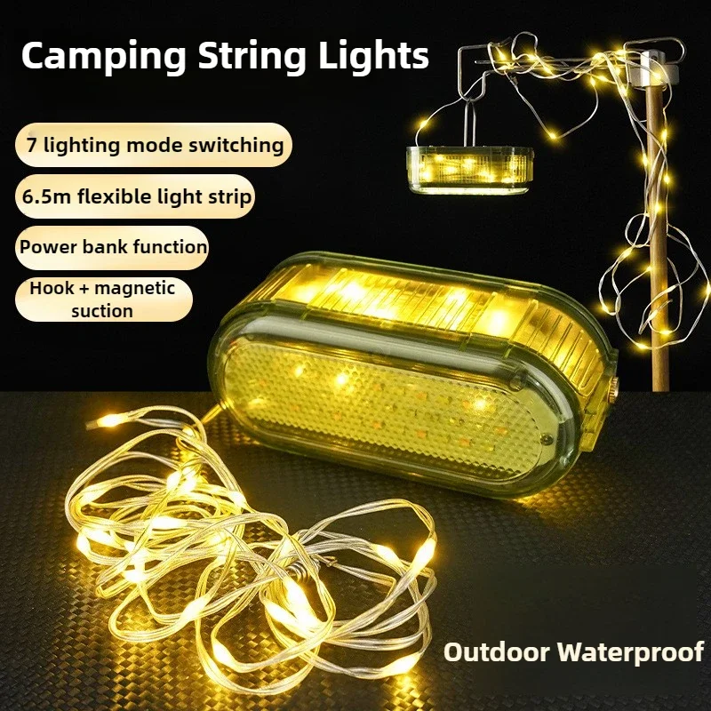 Portable Camping Lantern 6.5 Meters LED String Lights Rechargeable Tent Ambient Lighting 7 Modes Outdoor Waterproof Decor Lamp