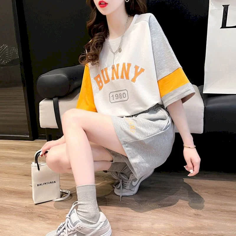 Sporty Shorts Set Hslf Sleeve T-shirt 2 Piece Sets Women Outfits Summer Sportswear Suits Loose Korean Style Casual Pants Sets