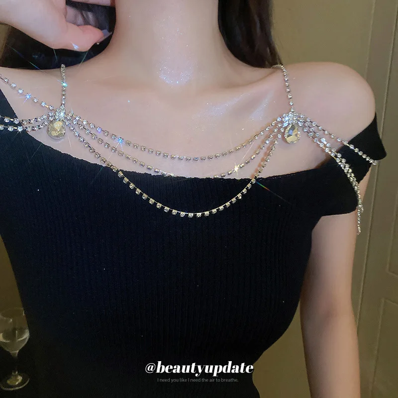 Water Droplets Multi-layer Geometric Shoulder Chain Spice Girl Sweet Cool Fashion Body Chain Niche Necklace Female 2025 Trending