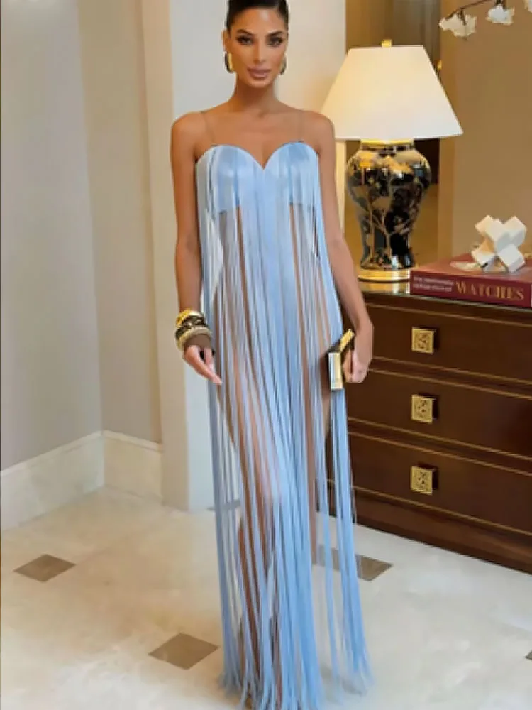 

Майка-топ BKQU Club с длинными бахромами, женская, на невидимых бретелях, летняя, новая трендовая модель, для пляжного отдыха, модная, сексуальная