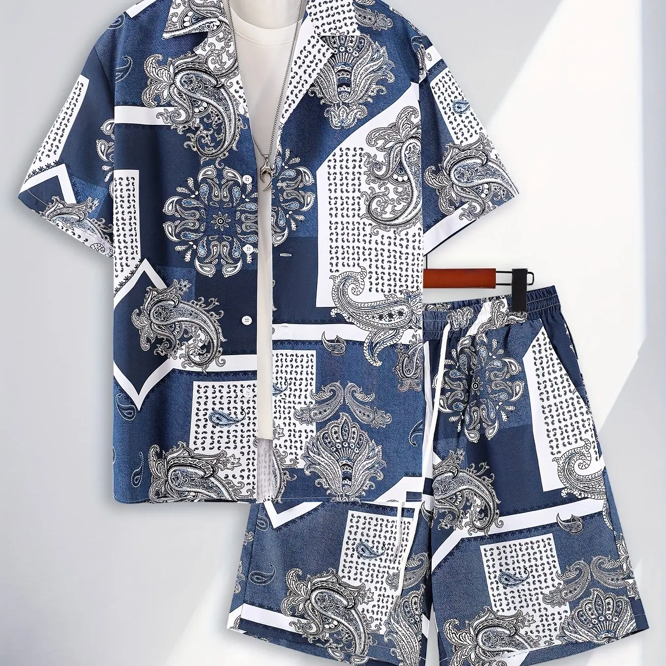 

Men Shirt Sets 3d Print Vintage Ethnic Style Sleeve Casual Shirt Oversized Beach Shorts Summer Streetwear Hawaiian Suits Clothes